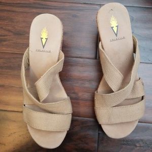 Volatile Tan Wedge Sandals